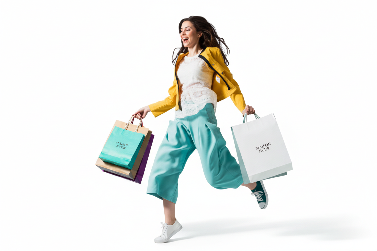 Femme joyeuse avec sacs de shopping